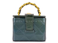 Chanel 1995 Runway Patent Forest Green Mini Vanity Case Bag 24k GHW 68730