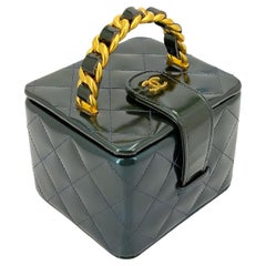 Chanel 1995 Runway Patent Forest Green Mini Vanity Case Bag 24k GHW 68730