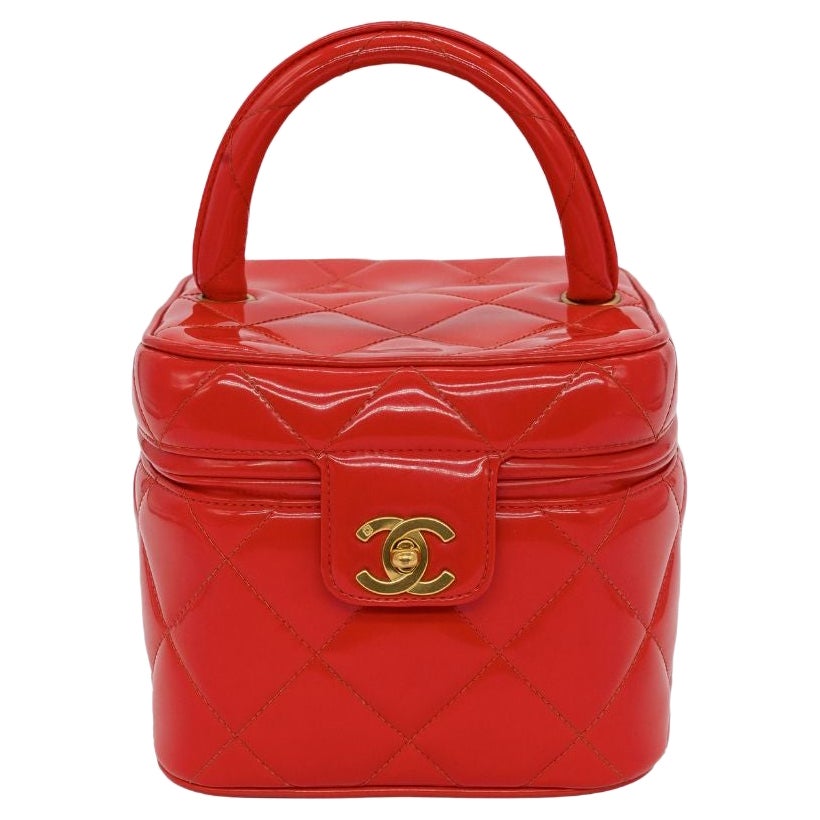 Chanel 1995 S/S Barbie Collection Runway Vintage Red Patent Top Handle Vanity For Sale