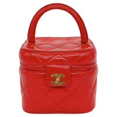Chanel 1995 S/S Barbie Collection Runway Vintage Red Patent Top Handle Vanity Chanel 1995 S/S Barbie Collection Runway Vintage Red Patent Top Handle Vanity