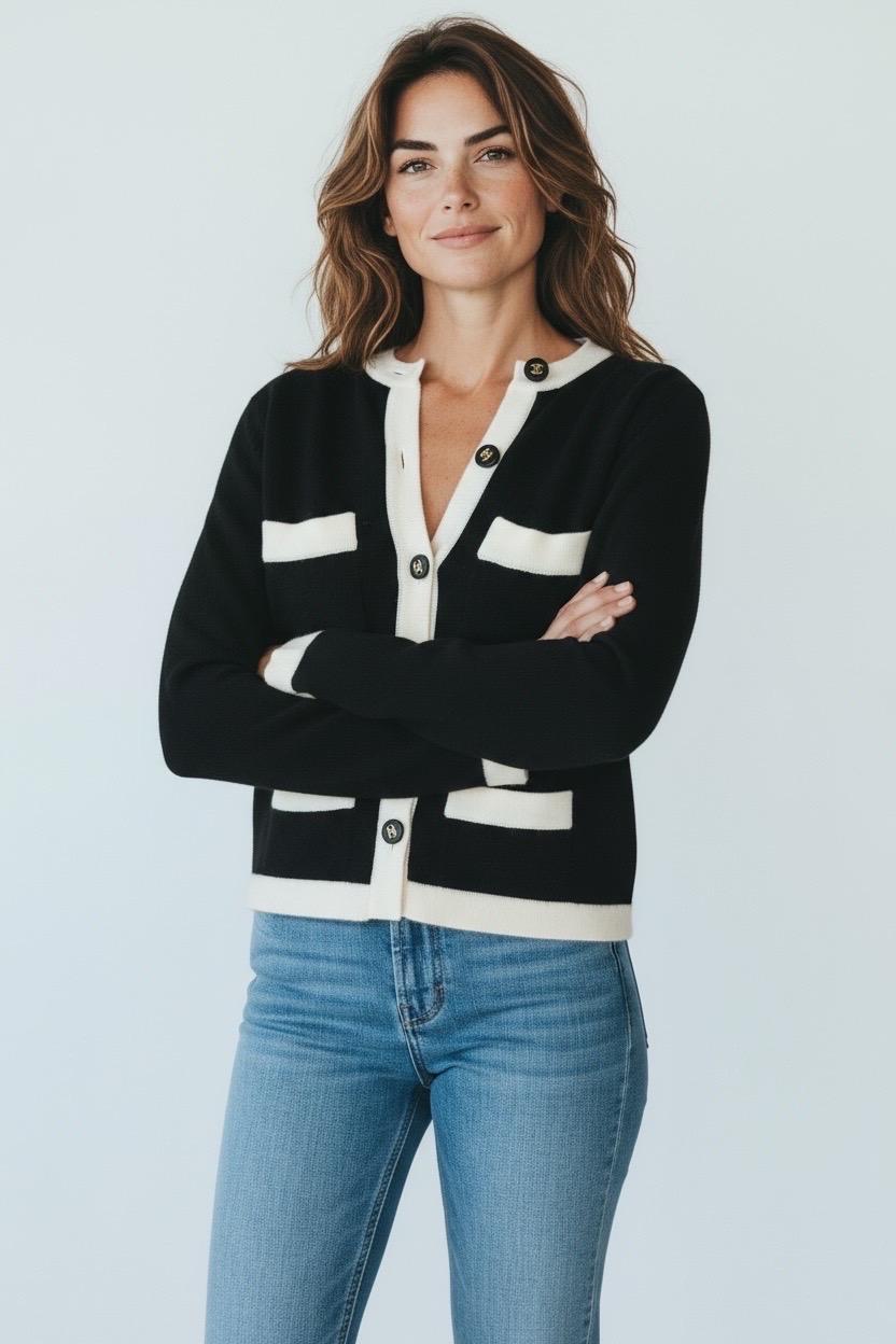 Chanel 1995 Firma in cashmere CC Logo Cardigan Giacca Top Cropped Twin Set 38 in vendita 10