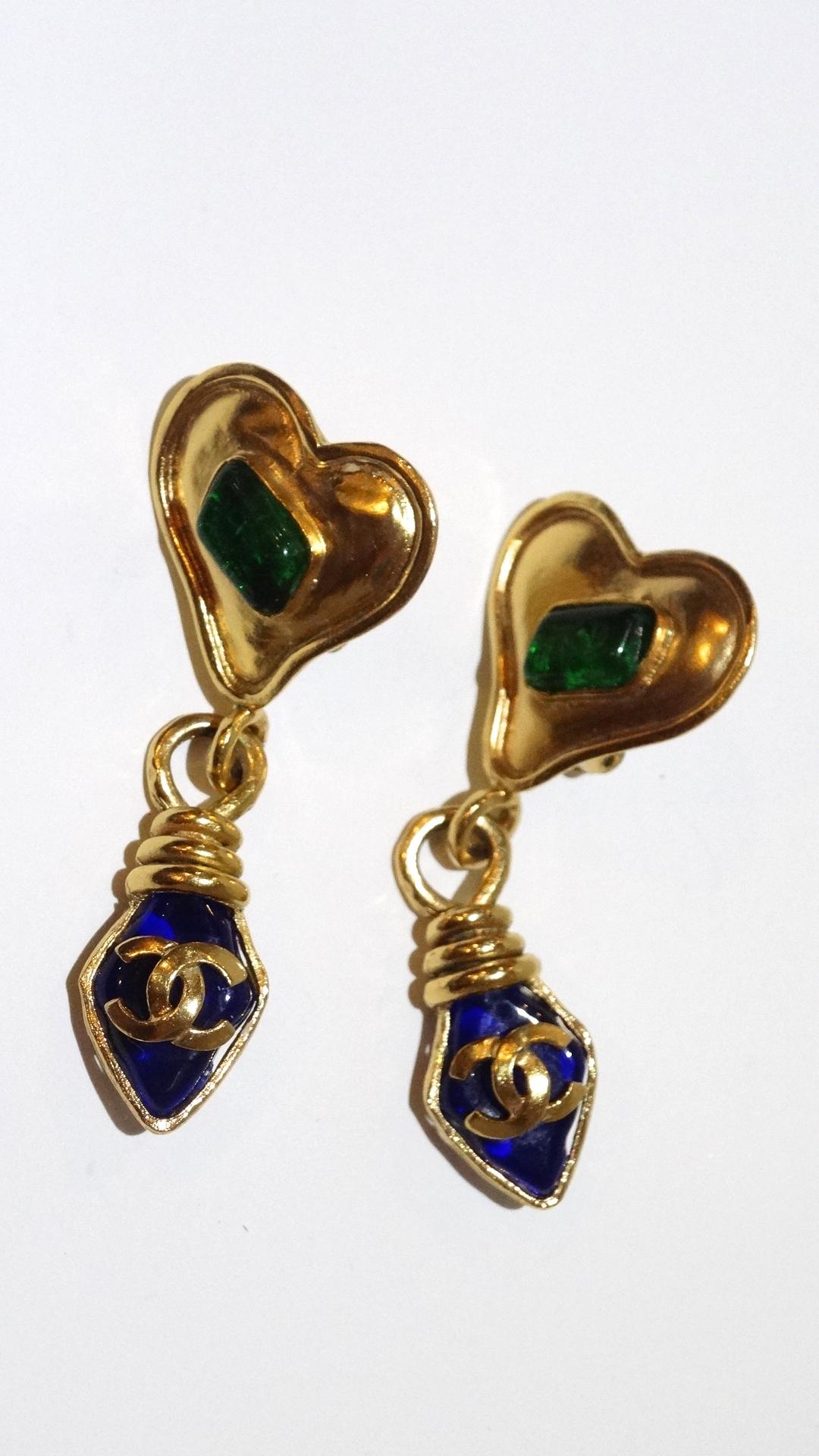 Chanel 1995 Spring Gripoix Heart Drop Earrings 4