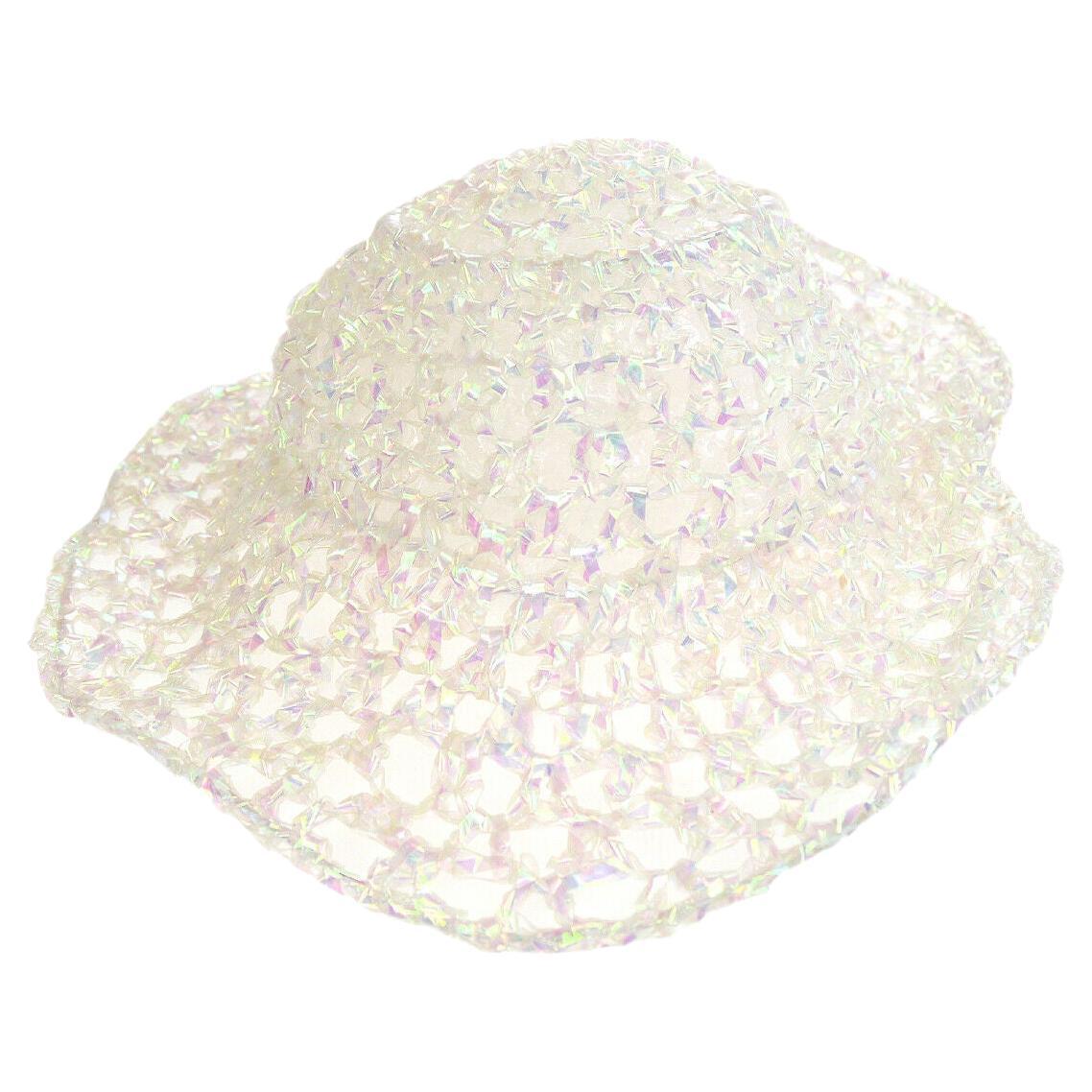 Chanel 1995 Spring Runway Vintage Iridescent Clear Transparent Woven Barbie Hat For Sale 5