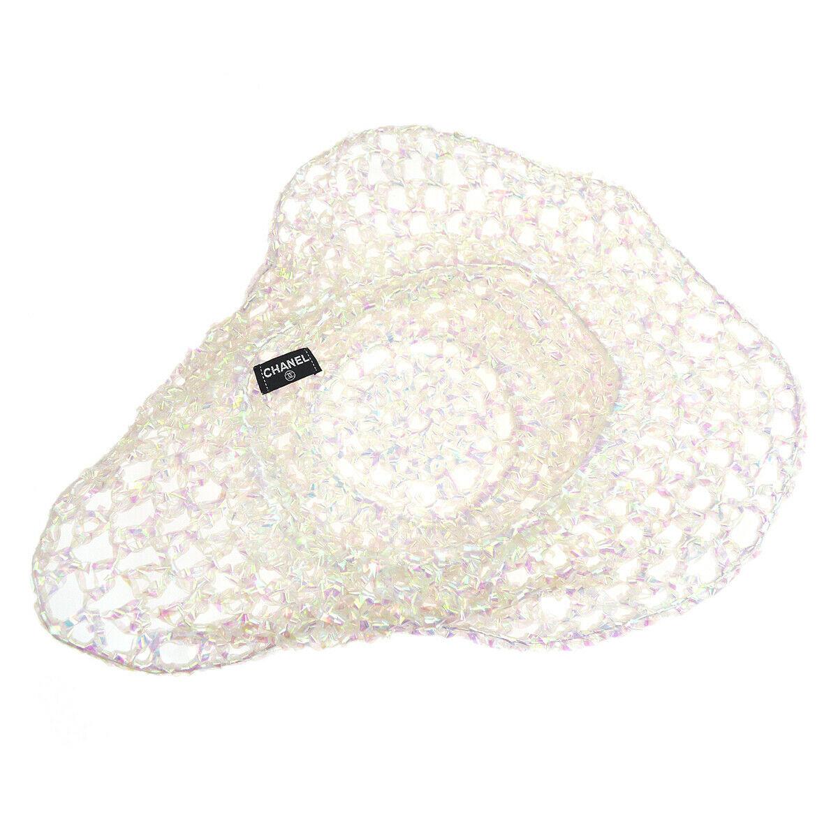 Chanel 1995 Spring Runway Vintage Iridescent Clear Transparent Woven Barbie Hat For Sale 8