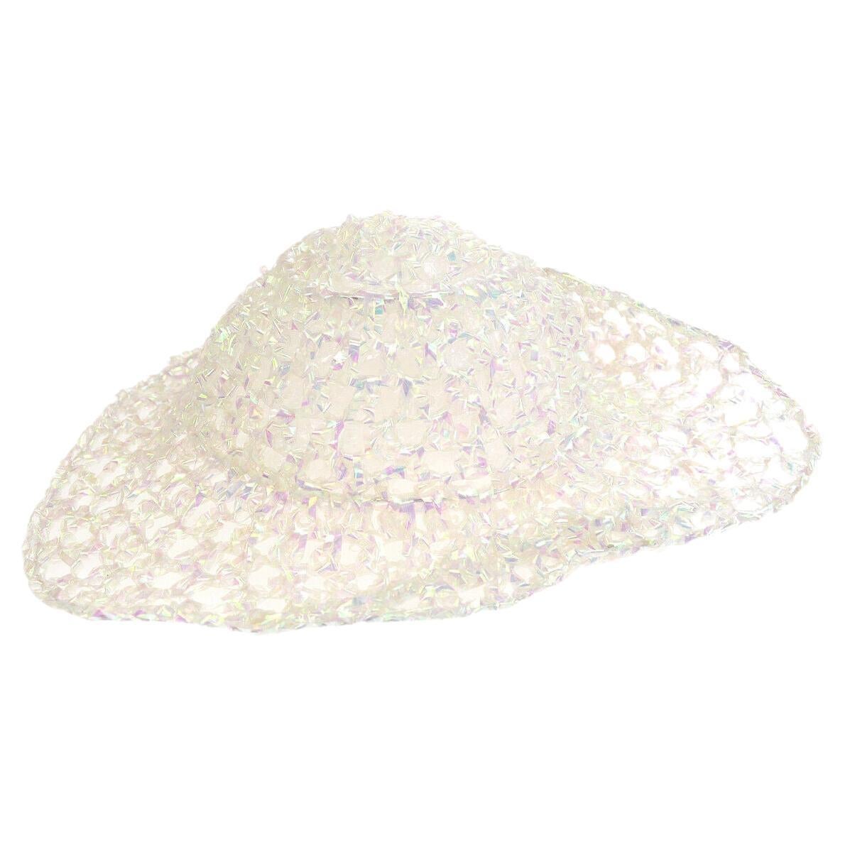 Chanel 1995 Spring Runway Vintage Iridescent Clear Transparent Woven Barbie Hat For Sale