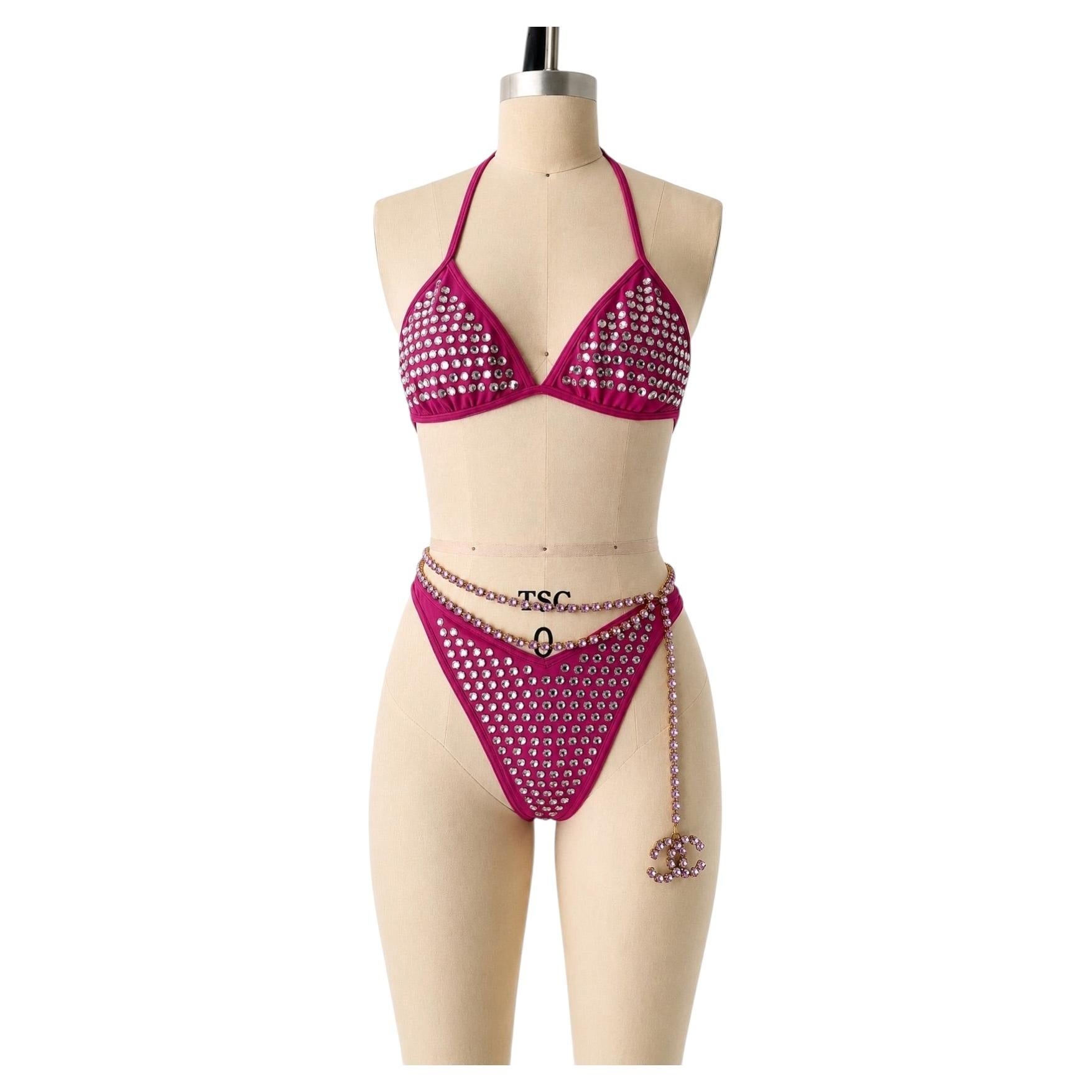 Chanel, Frühjahr/Sommer-Kollektion 1995 für Barbie: Bikini in Hot Pink mit Strasssteinen, Größe 40