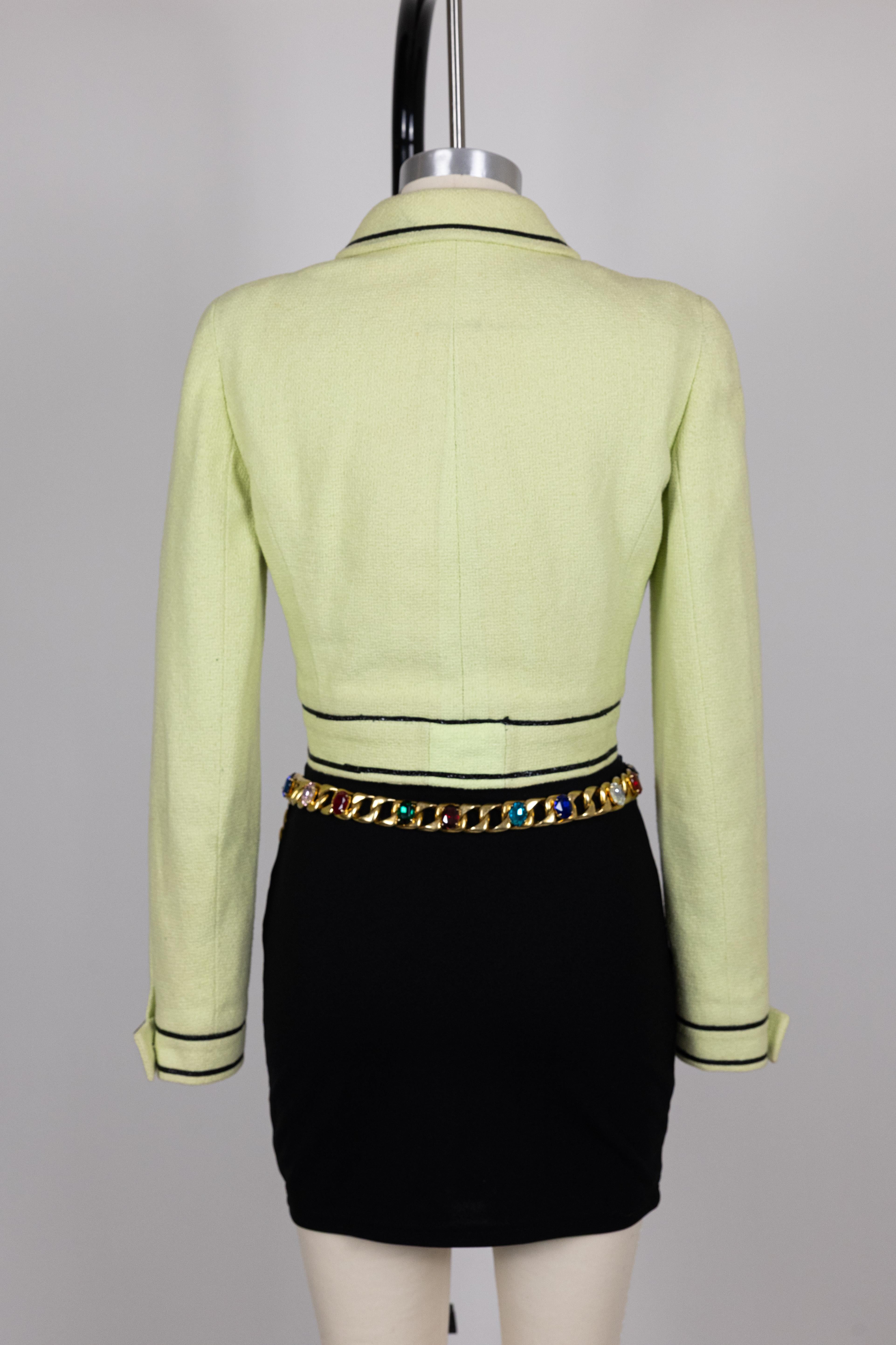 Chanel 1995 Frühjahr/Sommer Barbie Collection Vintage Green Cropped Jacket im Angebot 3