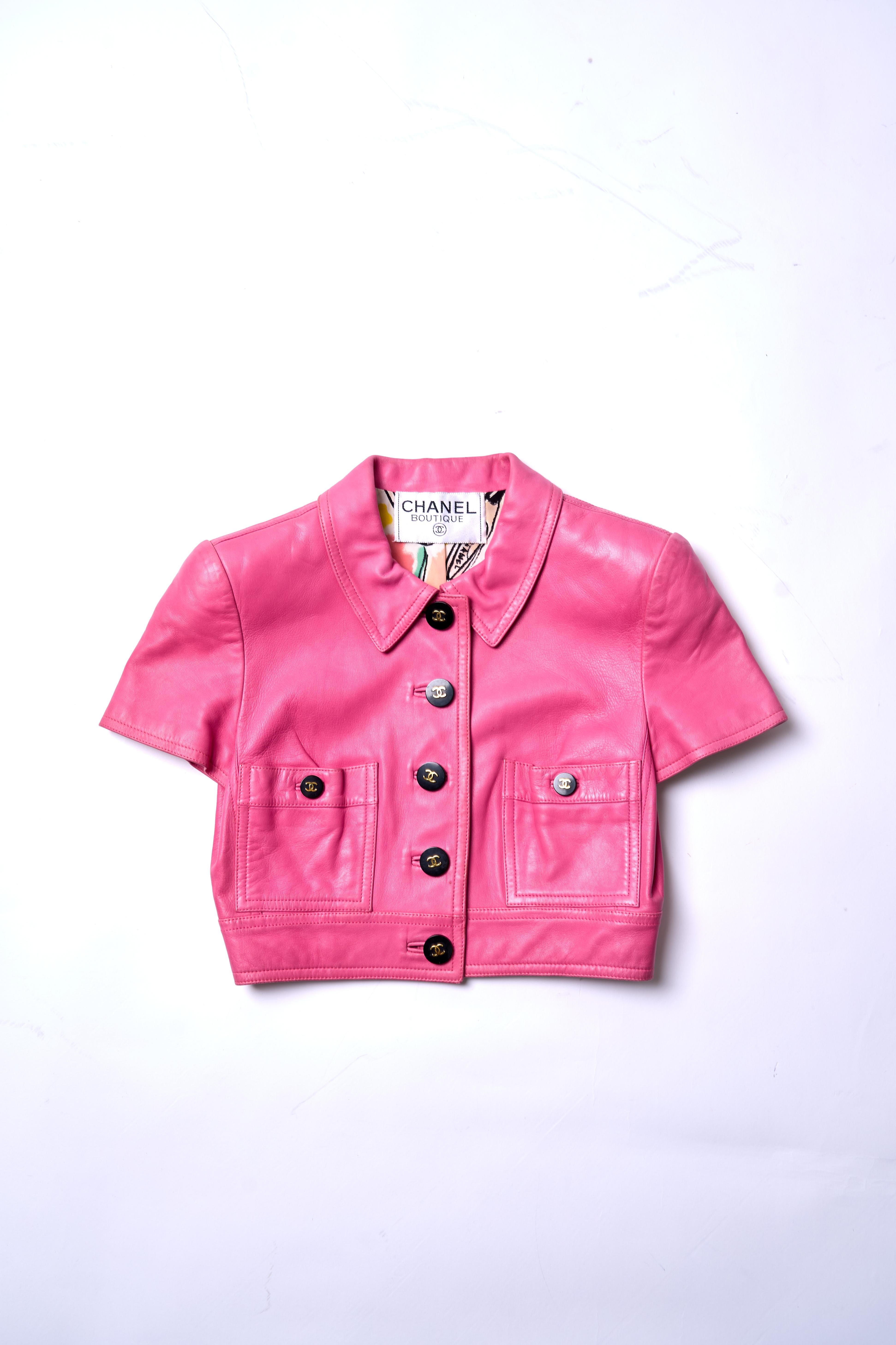 Chanel 1995 Spring-Summer Hot Pink Leather Jacket In Good Condition In Hong Kong, HK