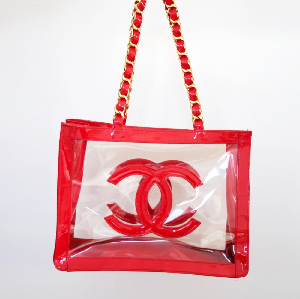CHANEL 1995 Transparente CC-Tasche aus Lackleder / Einkaufstasche von Karl Lagerfeld (Rot) im Angebot