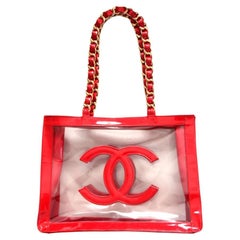 CHANEL 1995 Transparent Patent Leather CC Bag / Shopping Tote by Karl Lagerfeld