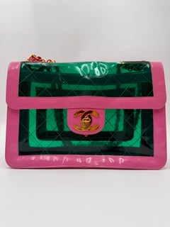 Chanel 1995 Ultra Rare Pink & Green PVC Maxi Flap Bag