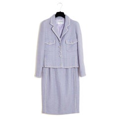 Chanel 1995 Veste FR36 Purple Silver Wool  Tweed Jacket Ensemble UK8 US6
