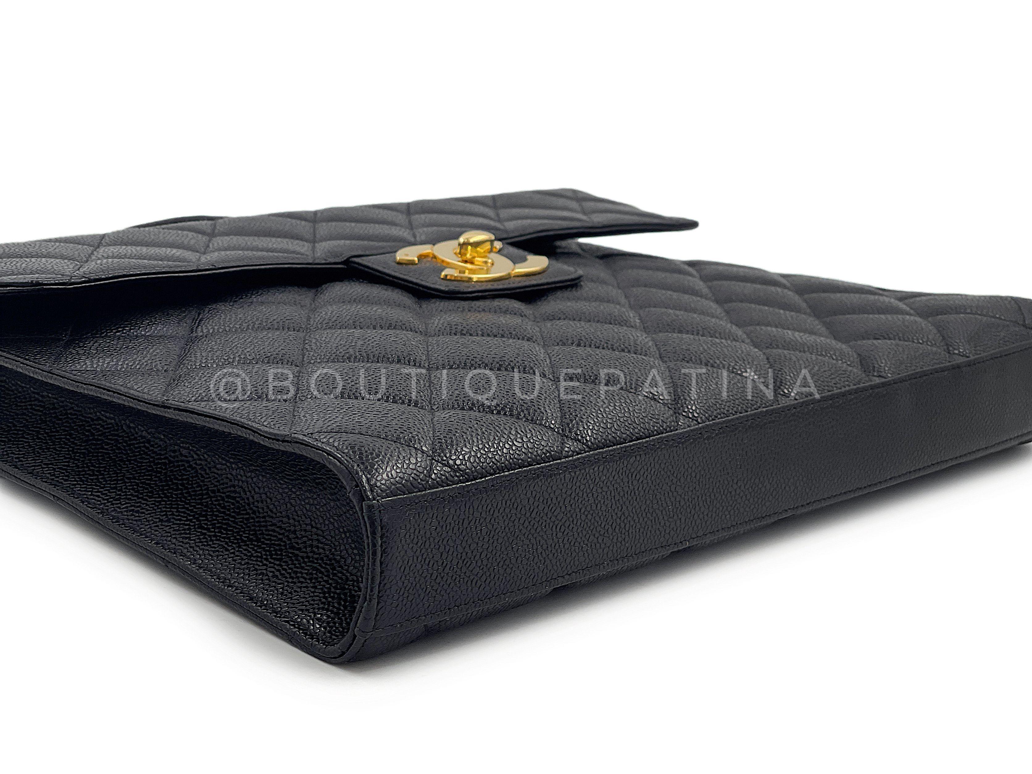 Chanel 1995 Vintage Black Caviar Briefcase Tote Bag 24k GHW 67916 For Sale 3