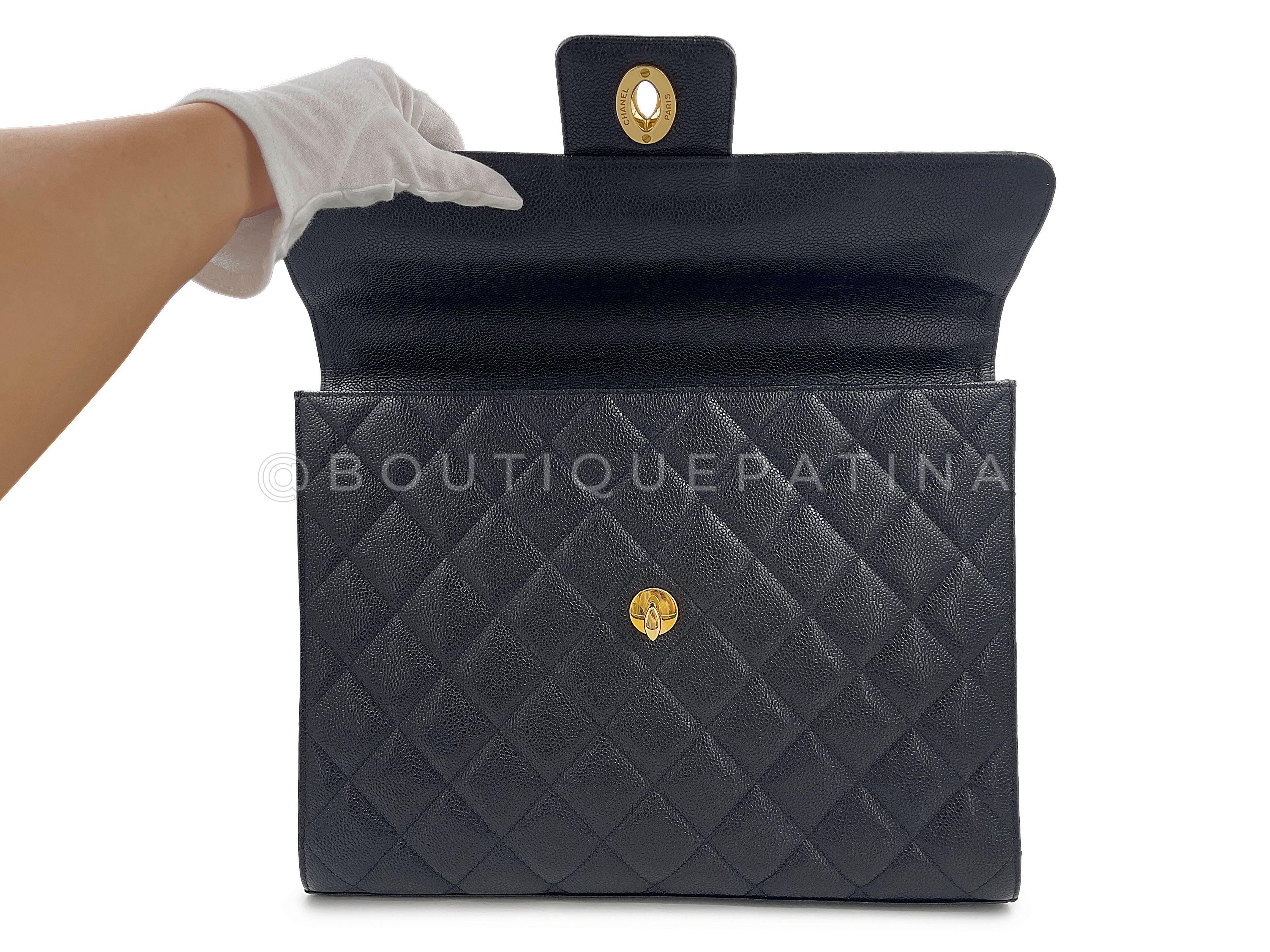 Chanel 1995 Vintage Black Caviar Briefcase Tote Bag 24k GHW 67916 For Sale 5
