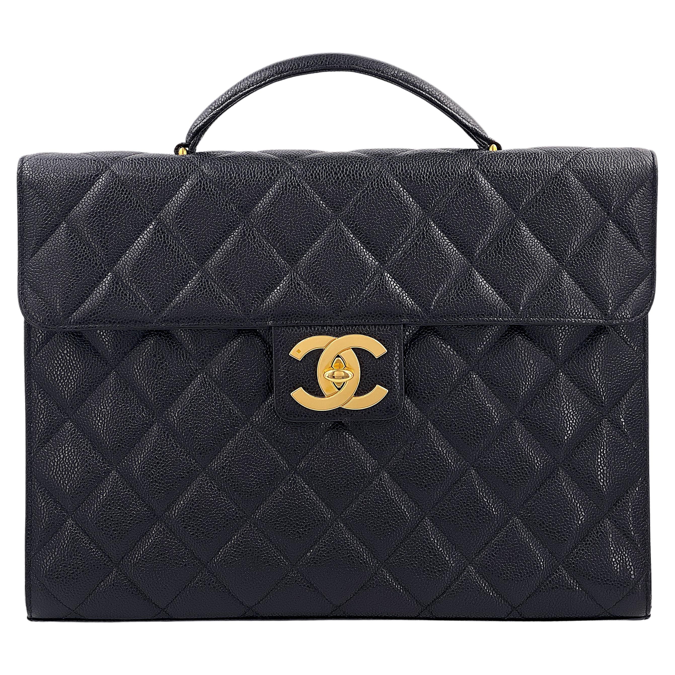 Chanel 1995 Vintage Black Caviar Briefcase Tote Bag 24k GHW 67916 For Sale