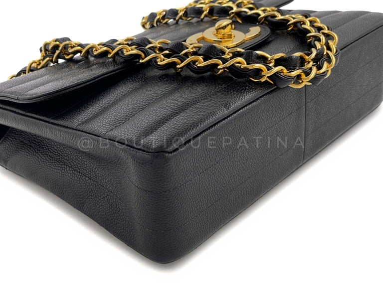 Chanel Vintage Black Caviar Jumbo Classic Flap Bag 24k GHW