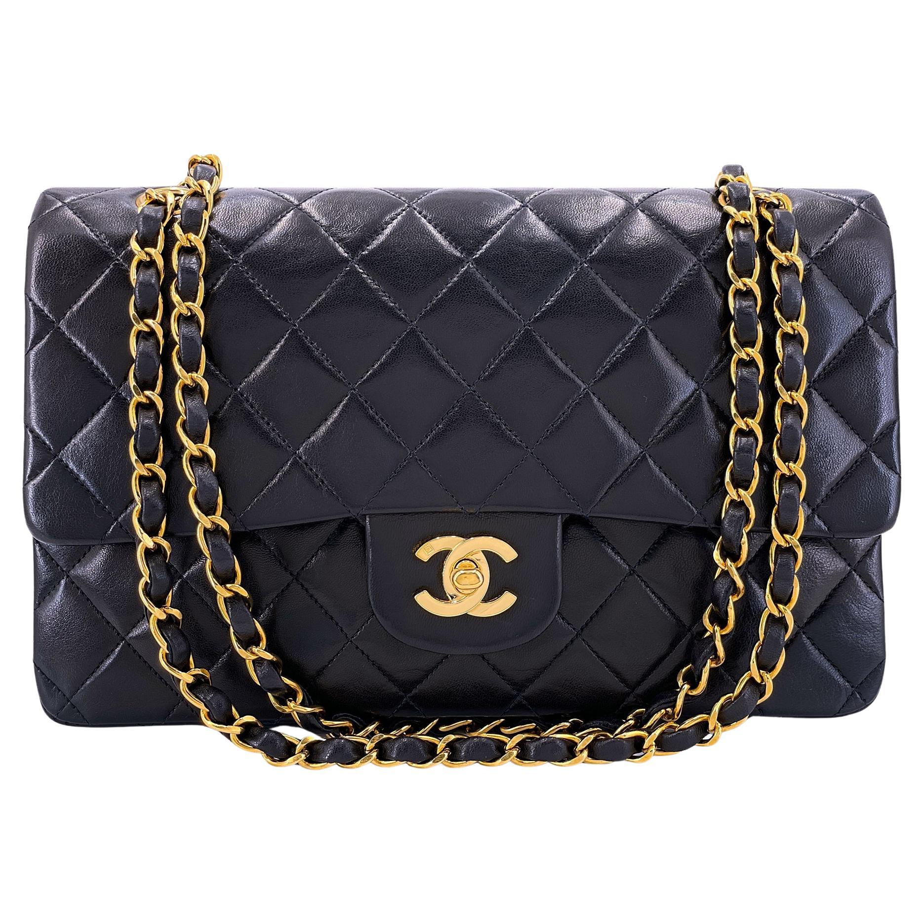 Chanel 1995 Vintage in pelle d'agnello nera Borsa media classica a doppia patta 24k GHW 66288