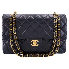 Chanel 1995 Vintage Black Lambskin Medium Classic Double Flap Bag 24k GHW 66288