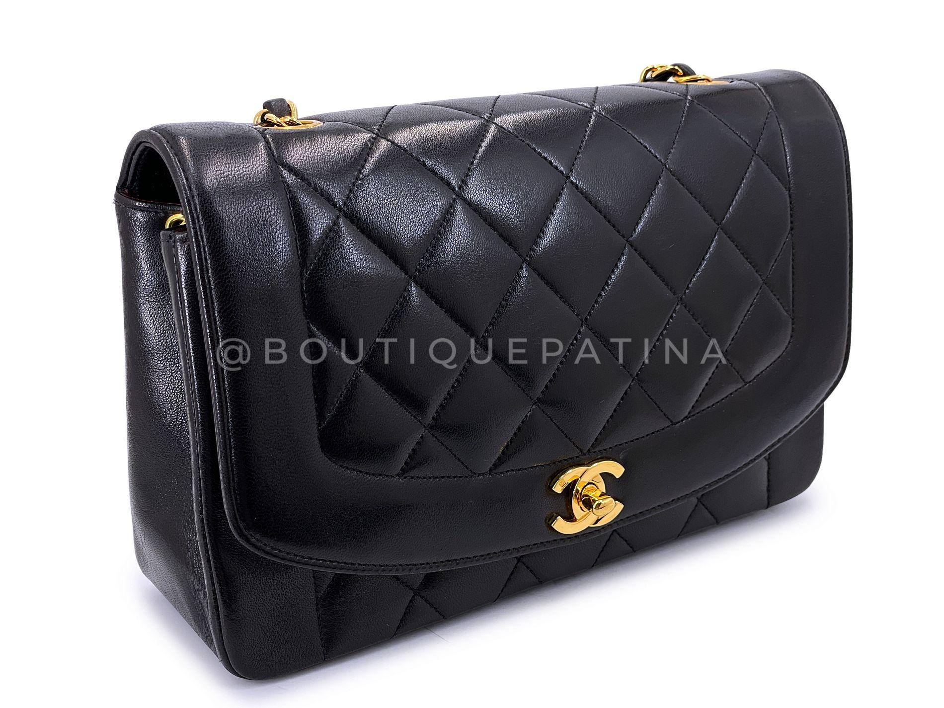 Chanel 1995 Vintage Schwarz Lammfell Medium Diana Flap Tasche 24k GHW 64476 im Zustand „Hervorragend“ im Angebot in Costa Mesa, CA