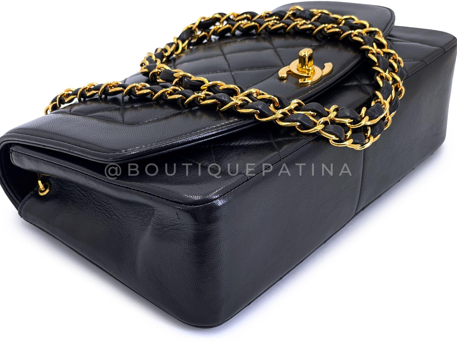 Chanel 1995 Vintage Schwarz Lammfell Medium Diana Flap Tasche 24k GHW 64476 im Angebot 3