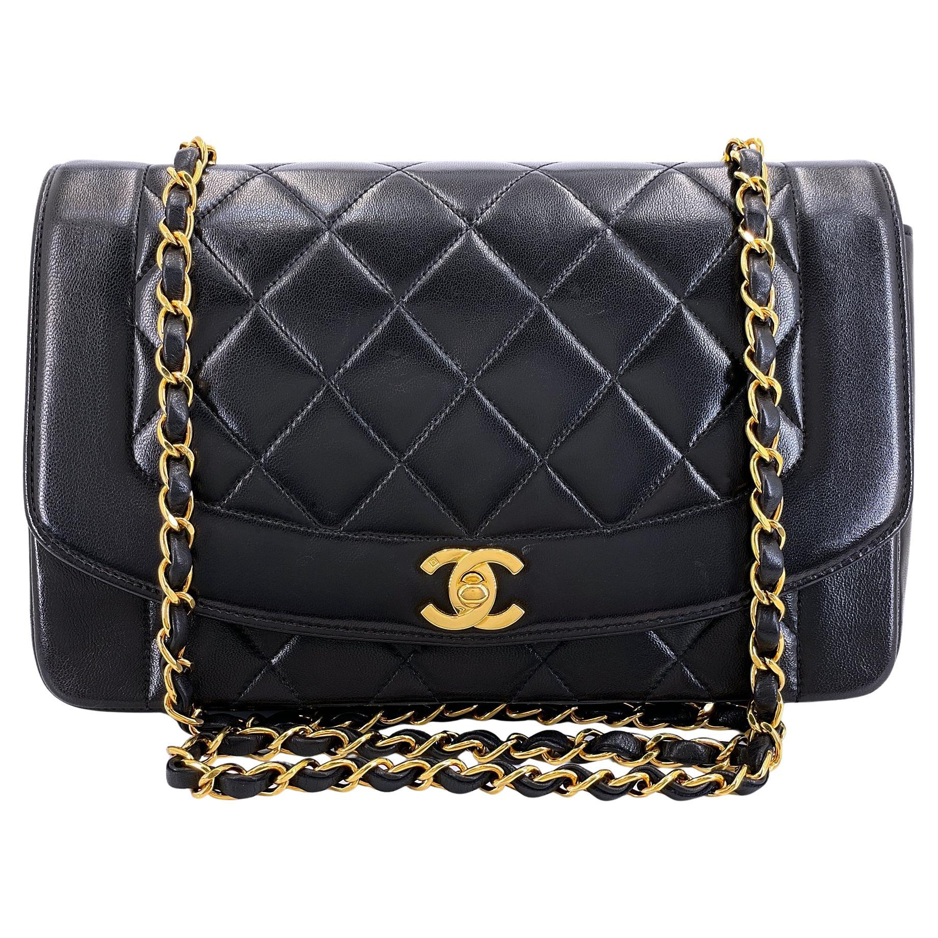 Chanel 1995 Vintage Black Lambskin Medium Diana Flap Bag 24k GHW 64476