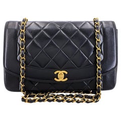 Chanel 1995 Vintage Black Lambskin Medium Diana Flap Bag 24k GHW 64476