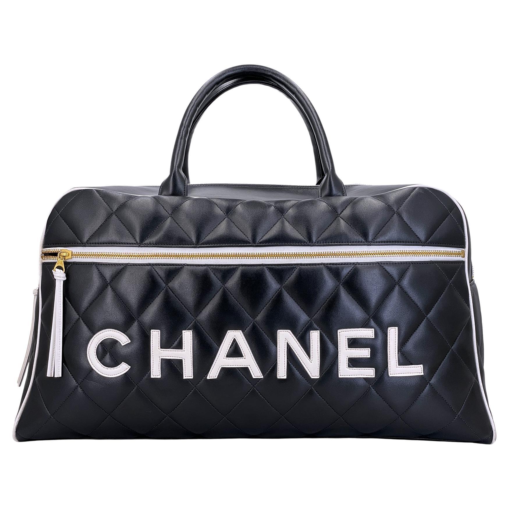 Chanel 1995 Vintage Black Letter Large Bowler Duffle Bag 68750