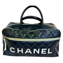Chanel 1995 Vintage Black Letter Large Bowler Duffle Bag