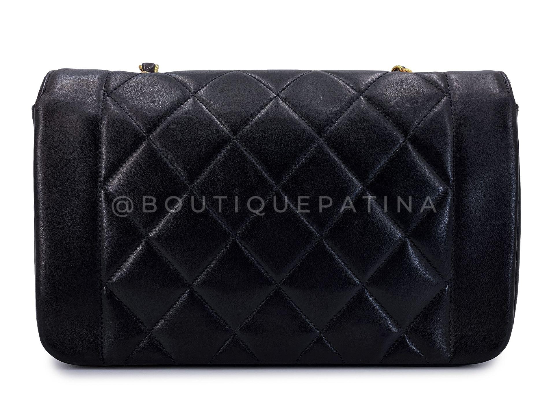 Chanel 1995 Vintage Black Small Diana Bag Lambskin 24k GHW 65663 For Sale 1