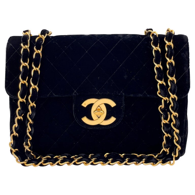 Chanel 1995 Vintage Black Velvet Jumbo Classic Flap Bag 24k GHW 66812 For Sale at 1stDibs