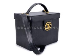 Chanel 1995 Vintage Caviar Box Vanity Case w Strap Bag 24k GHW 68869