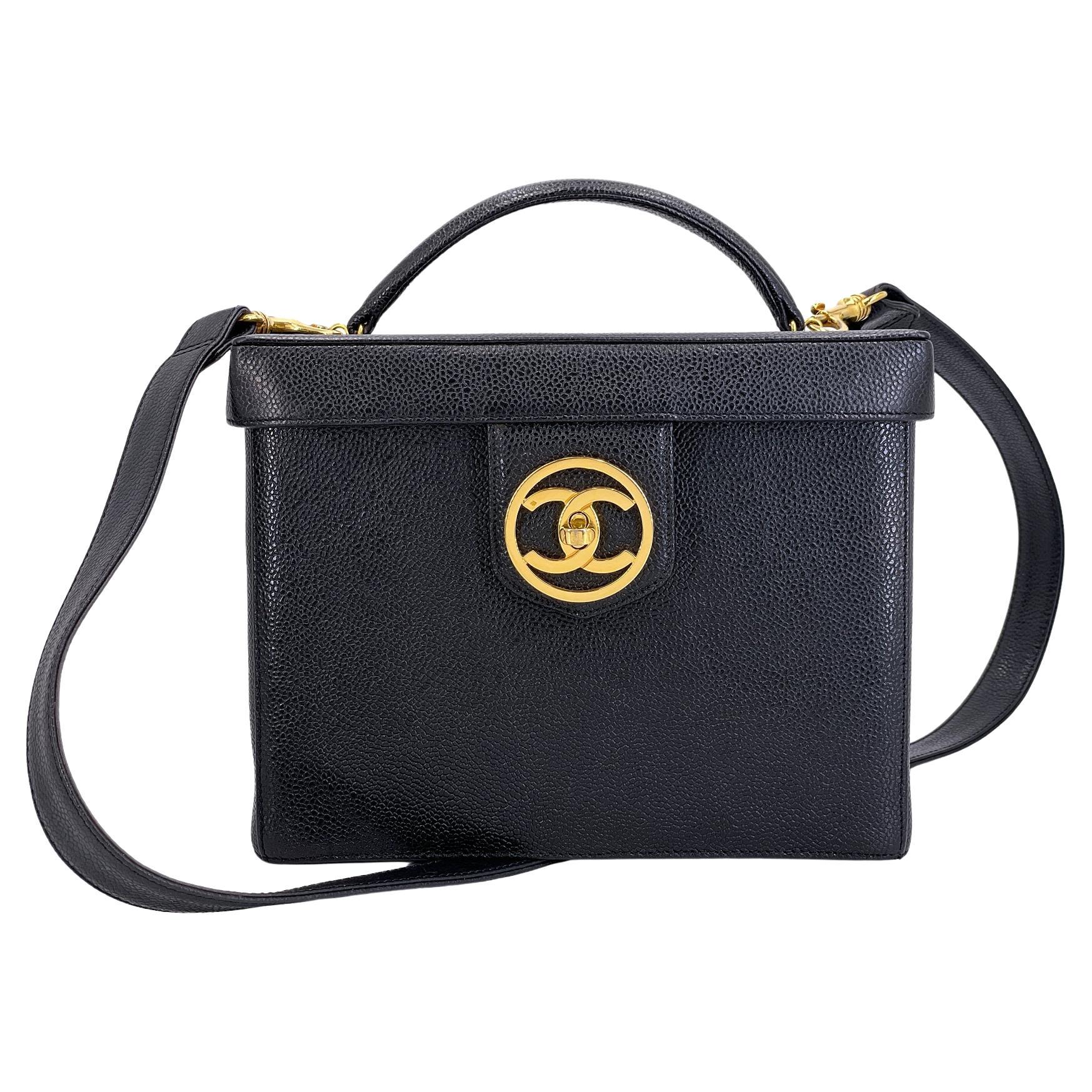 Chanel 1995 Vintage Caviar Box Vanity Case w Strap Bag 24k GHW 68869