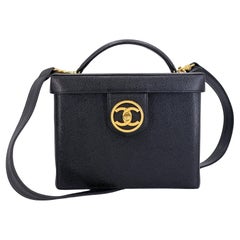 Chanel 1995 Vintage Caviar Box Vanity Case w Strap Bag 24k GHW 68869