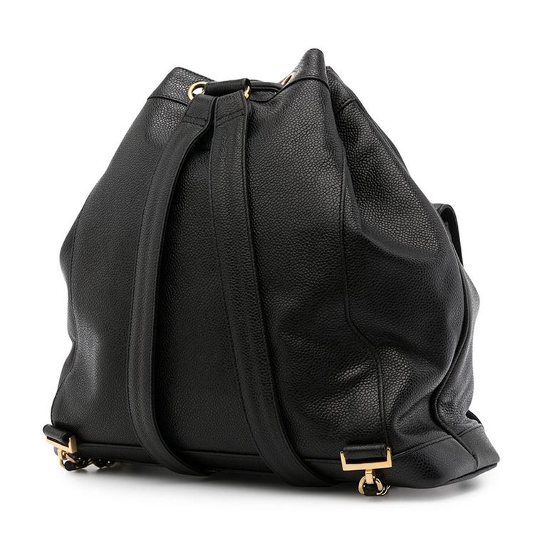 Chanel Black Quilted Lambskin Round Drawstring Bag Gold Hardware