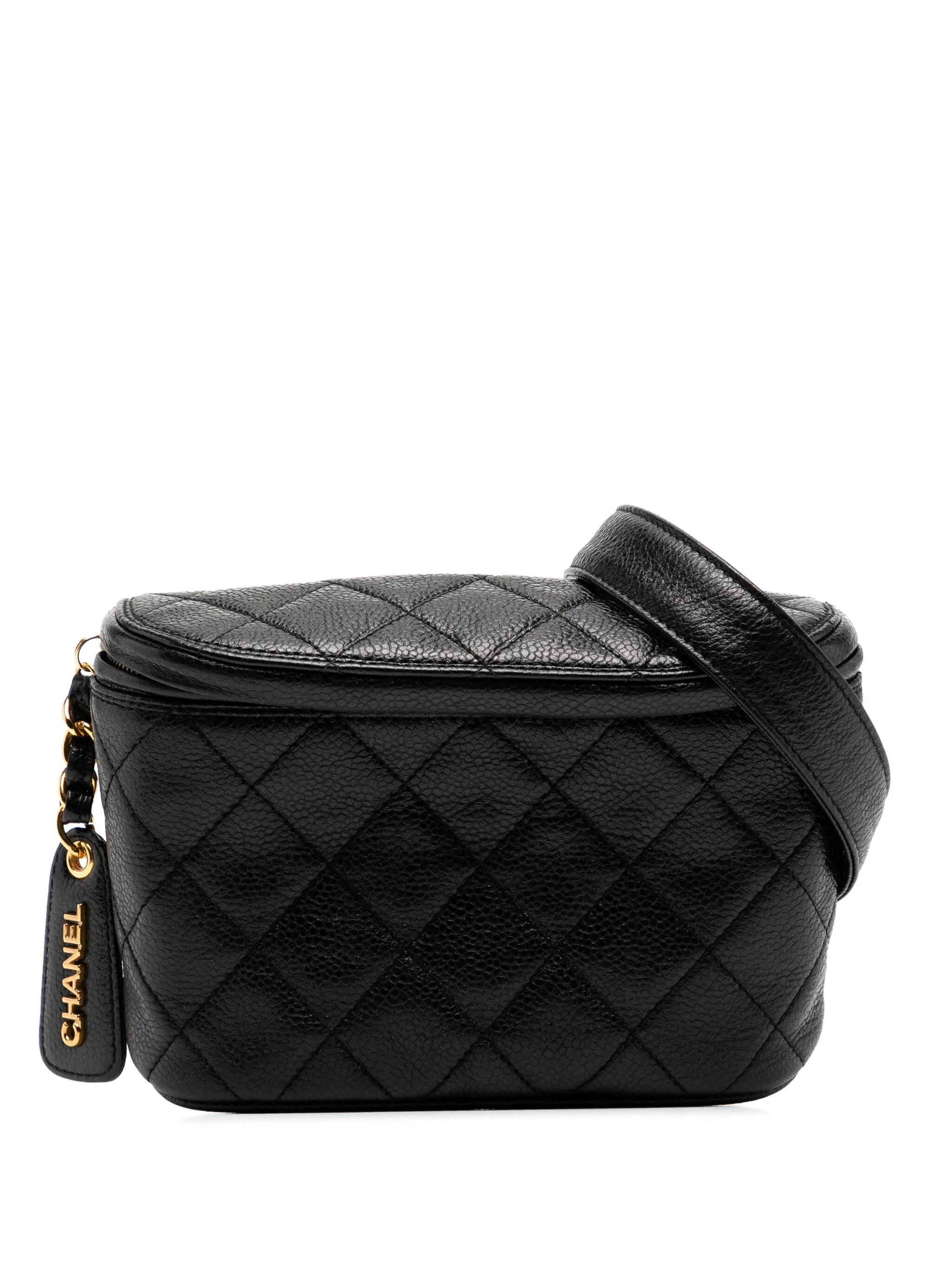 Black Chanel 1995 Vintage Fanny Pack Quilted Caviar Waist Belt Bag For Sale