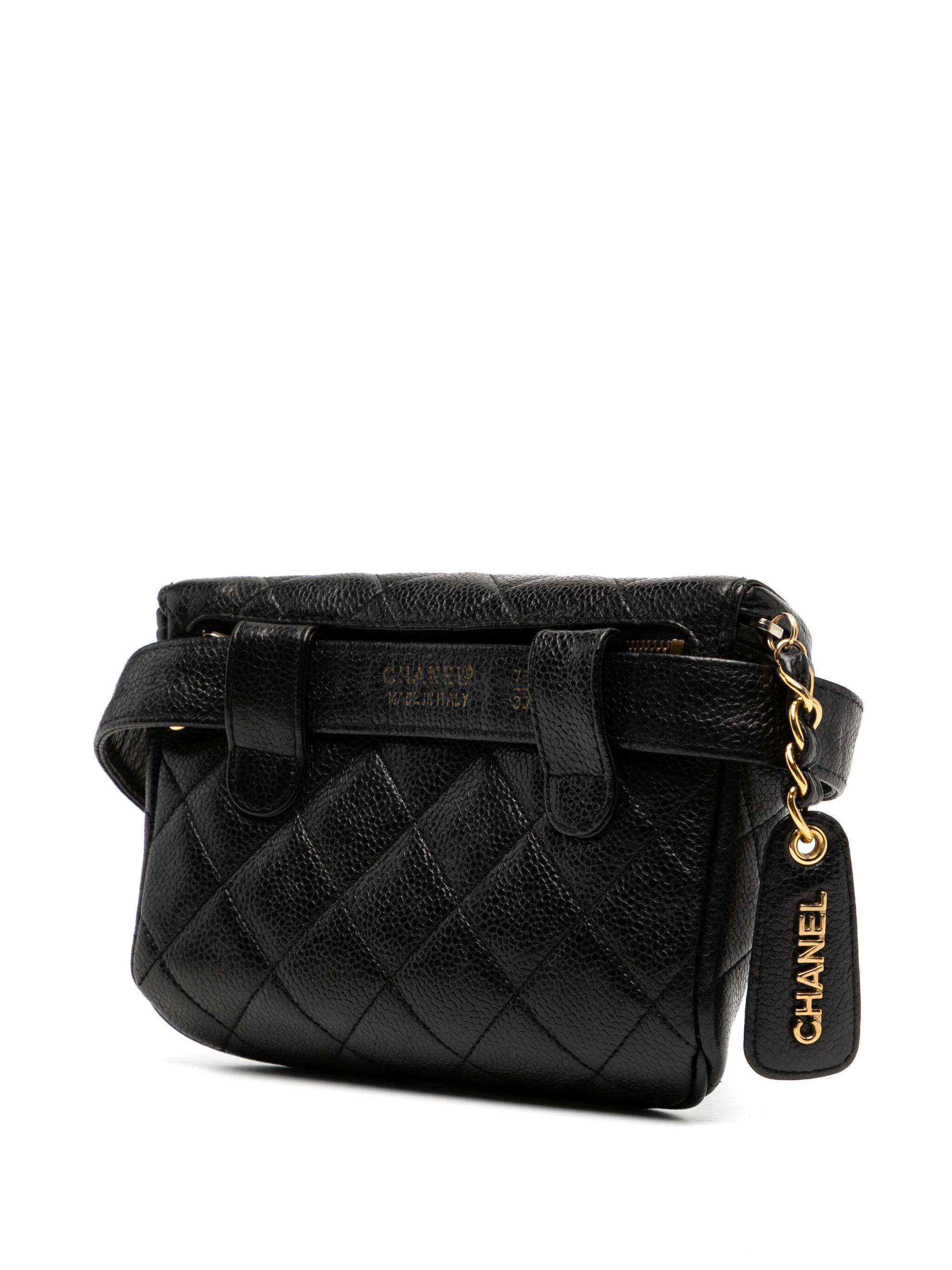 Women's Chanel 1995 Vintage Fanny Pack Quilted Caviar Waist Belt Bag For Sale