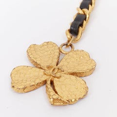 CHANEL 1995 Vintage four leaf clover leather interwoven gold chain key ring