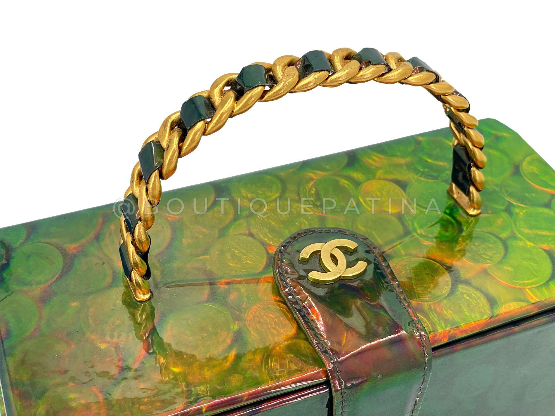 Gray Chanel 1995 Vintage Holographic Green Vanity Case Bag 24k GHW 68337 For Sale