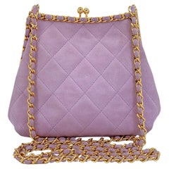 Chanel 1995 Vintage Lilac Pink Suede Kisslock Clutch Crossbody Bag 24k GHW 68162