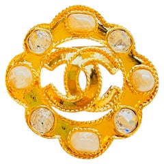 Chanel 1995 Vintage Rare Gold Large Gripoix Coco Pink Pearls Cabochon Brooch