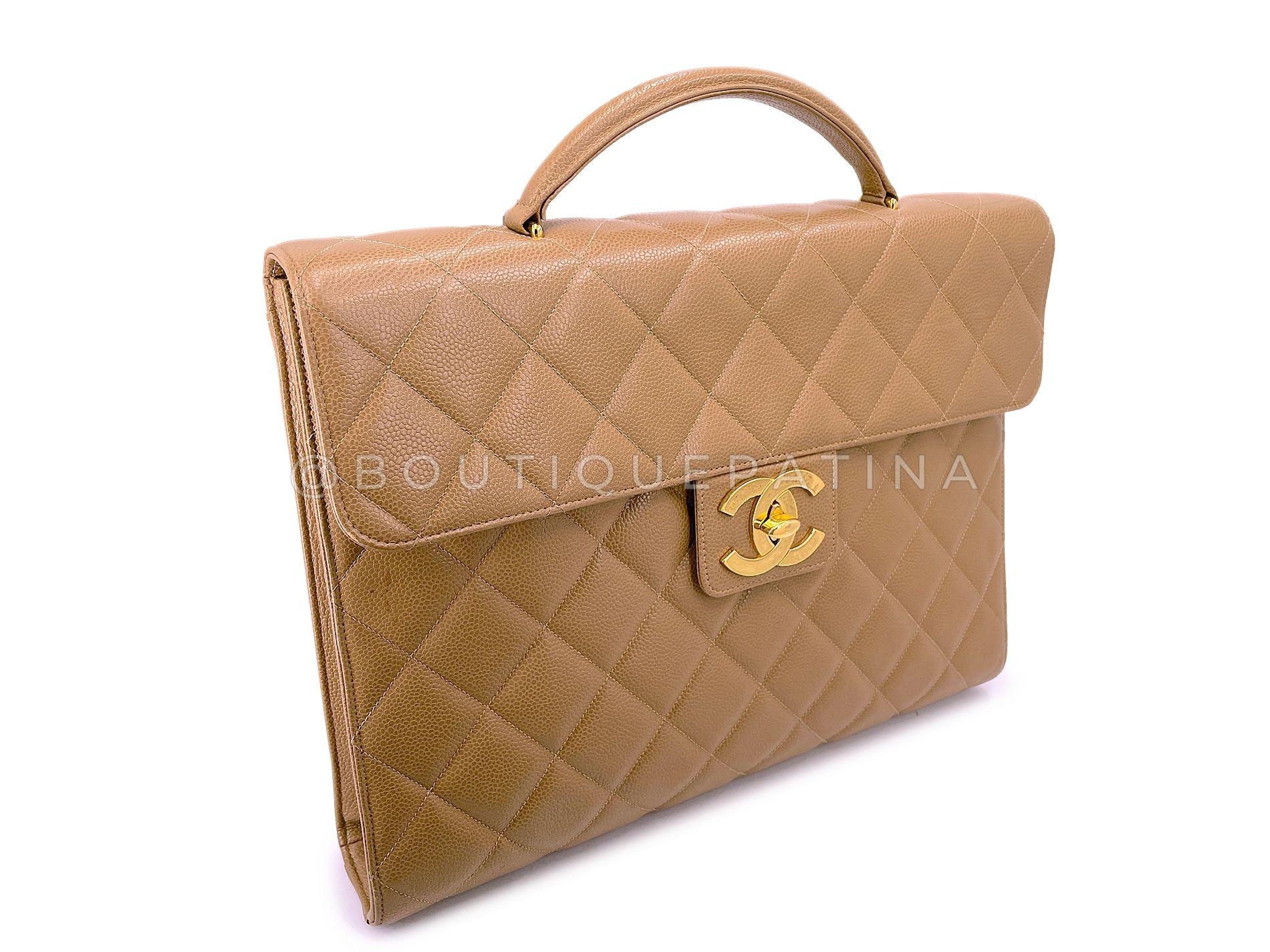 Store item: 68580
What's better than a Chanel vintage black caviar briefcase with oversized 24k gold plated hardware - one in taupe beige, Chanel 1995 Vintage Taupe Beige Caviar Briefcase Tote Bag 24k GHW. 

For 20 years, Boutique Patina has
