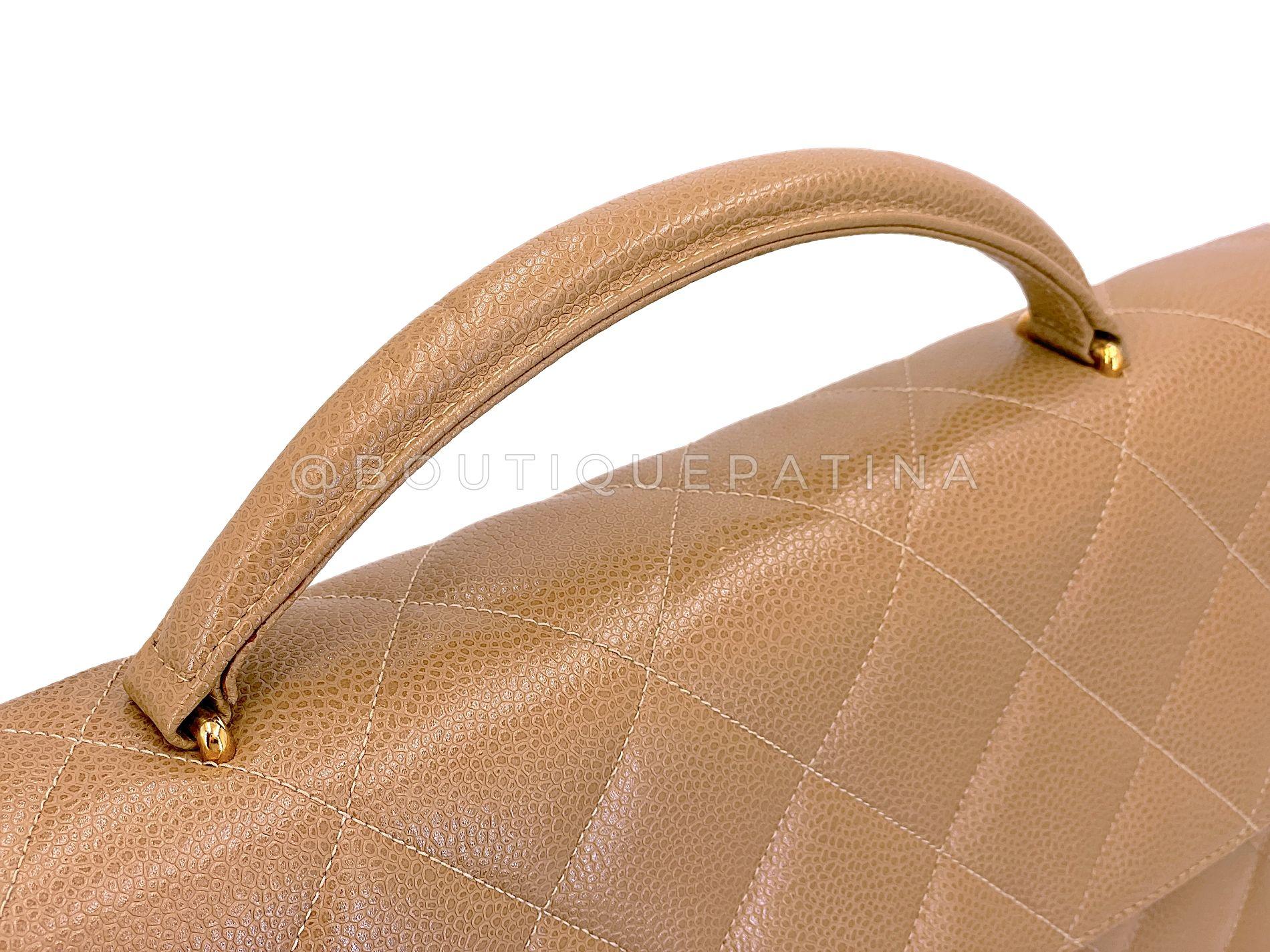 Women's Chanel 1995 Vintage Taupe Beige Caviar Briefcase Tote Bag 24k GHW 68580 For Sale