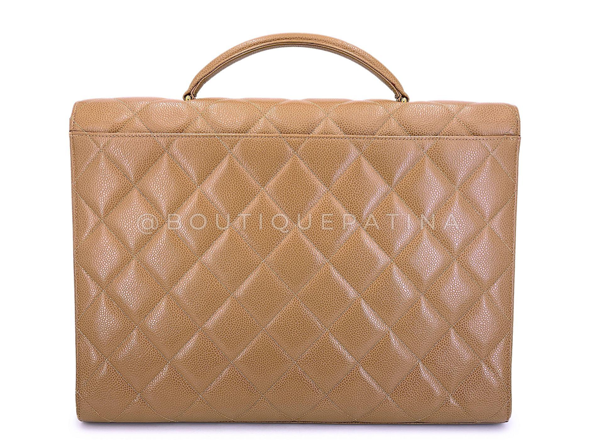 Chanel 1995 Vintage Taupe Beige Caviar Briefcase Tote Bag 24k GHW 68580 For Sale 1