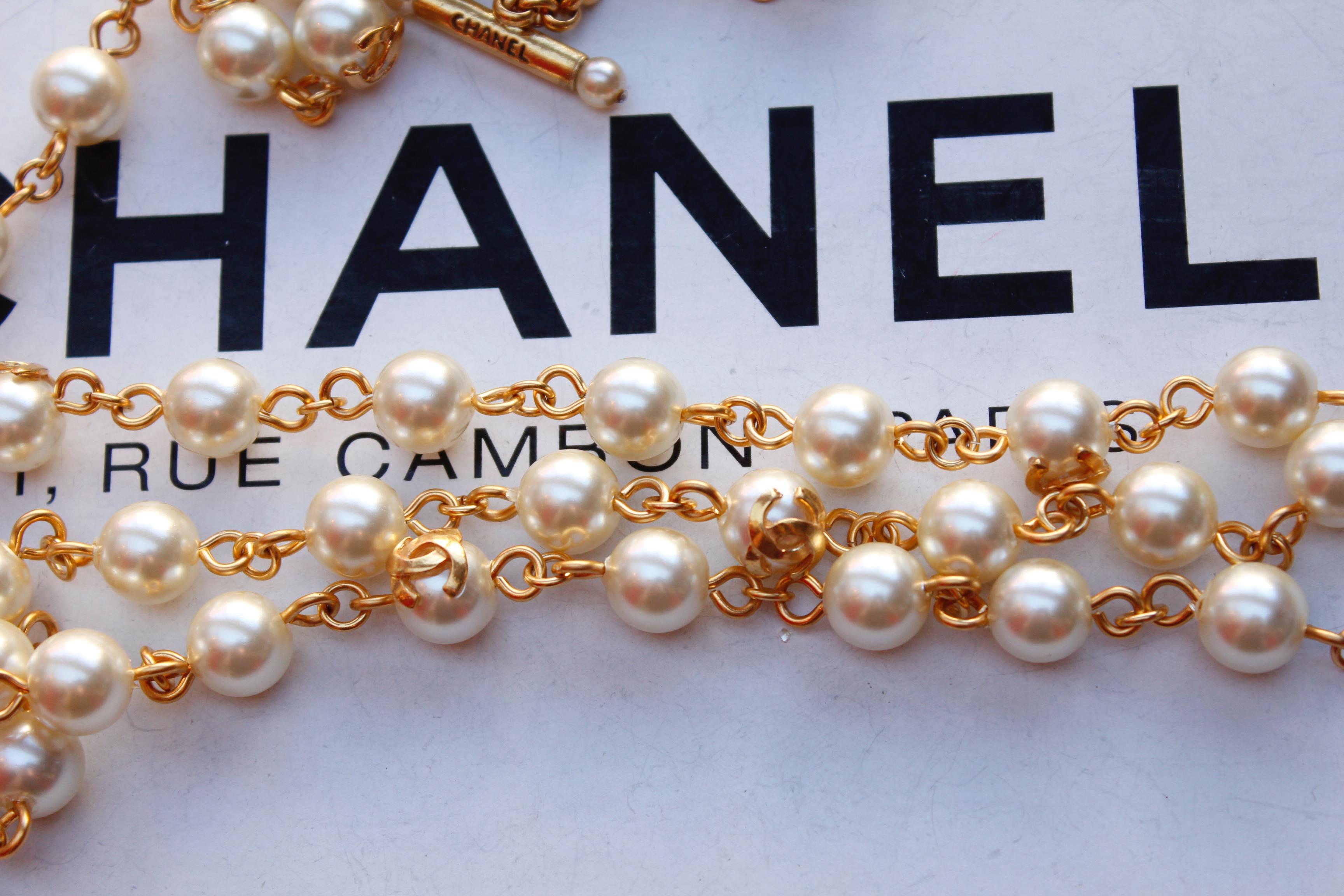 CHANEL 1995P Long faux-pearl beaded necklace 2