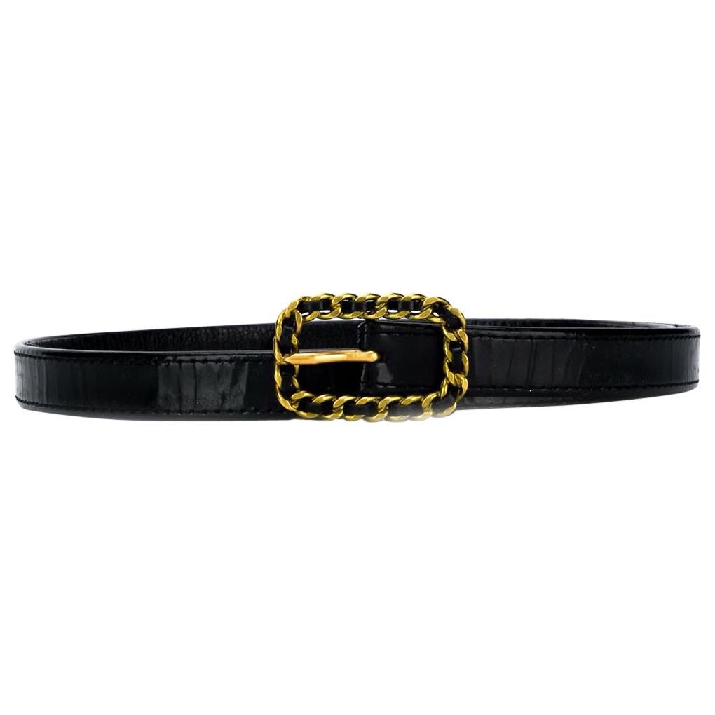 Chanel 1995s Iconic Catwalk Black Patent Leather Belt 