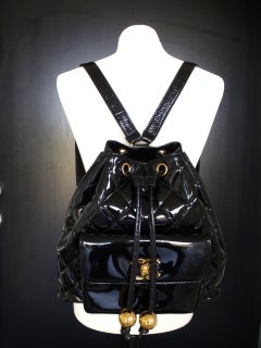 Chanel 1995s Karl Lagerfeld black quilted PVC backpack lined inside with leather