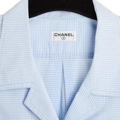 Chanel 1995s Top Chemise Vichy FR38 Baby Blue Cotton Shirt Blouse UK10 US6