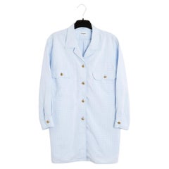 Chanel 1995s Top Chemise Vichy FR38 Baby Blue Cotton Shirt Blouse UK10 US6