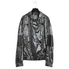 Vintage Chanel 1995s Veste Blouson FR38 Shiny Dark Grey Jacket Raincoat US8