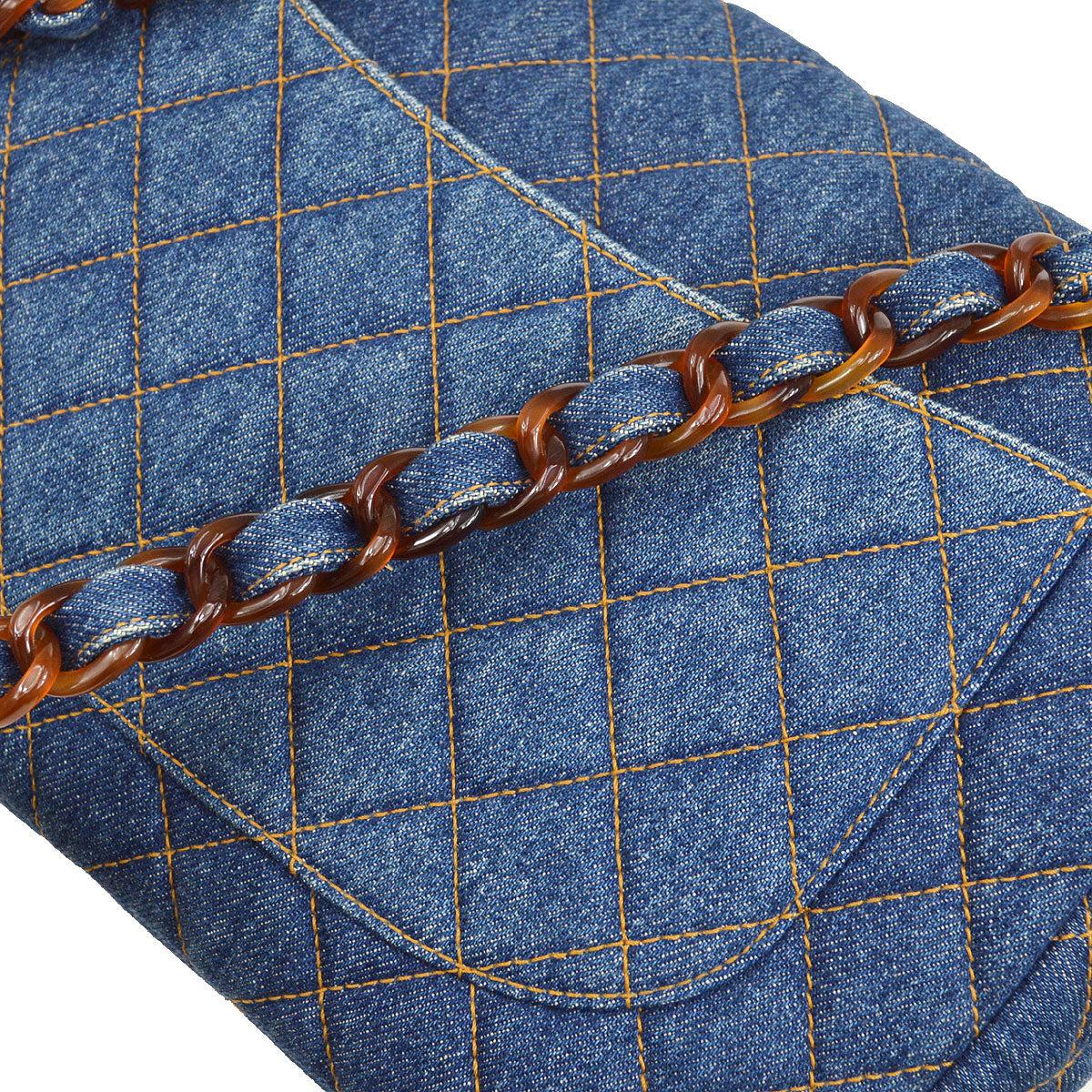 Chanel 1996-1997 Denim Faux Tortoiseshell Chain Classic Flap Jumbo Bag 1